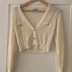 Cream Cardigan with Rhinestone Buttons Liu Jo